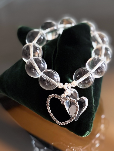 Sterling silver double heart pavé bracelet with Swarovski crystal charm