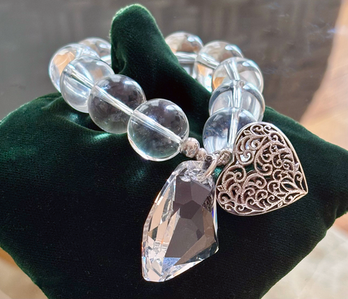 VINTAGE OPEN CUT HeART with SWAROVSKI CRYSTAL DROP