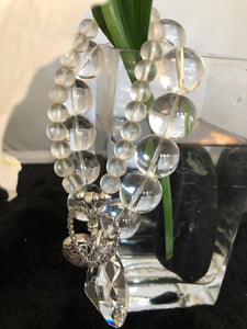 Sterling silver double heart pavé bracelet with Swarovski crystal charm